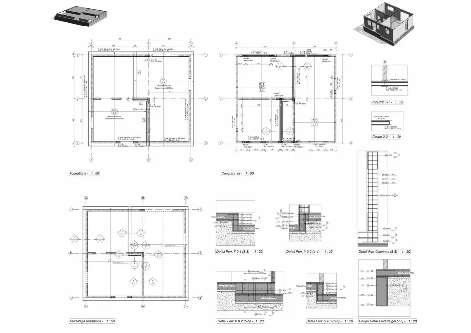 Plan d&#39;excécution, ferraillage coffrage